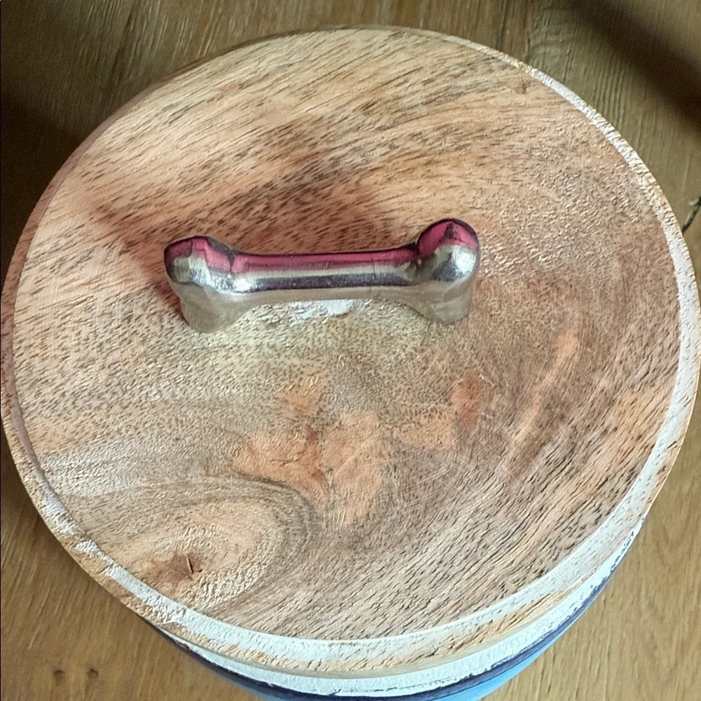 Blue and Wood Dog Treat Jar